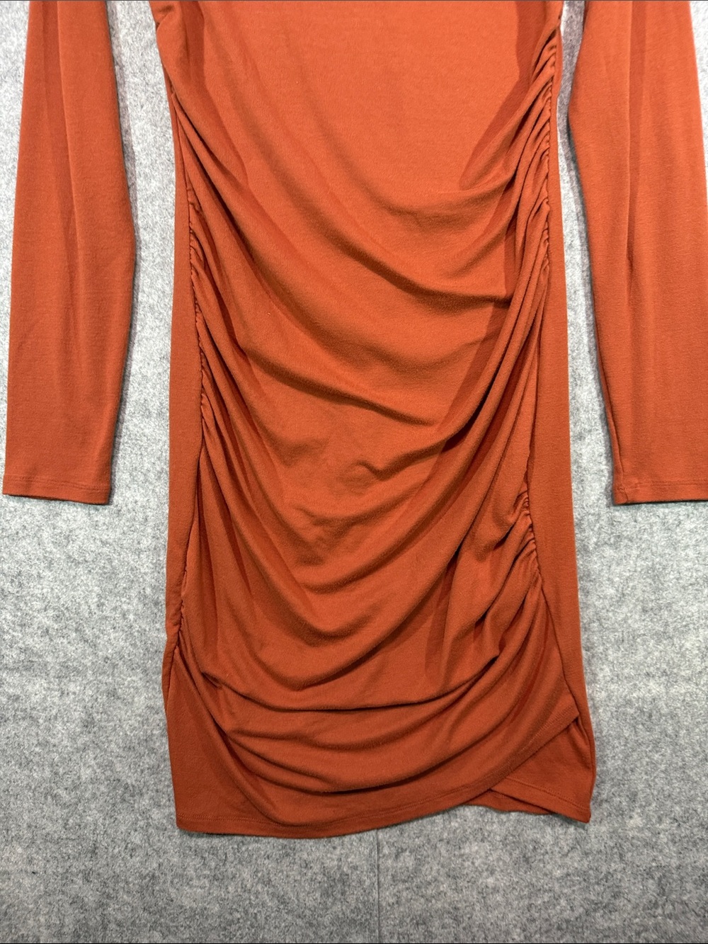 Ampersand Ave Midi Dress - Womens M - Rust Orange Long Sleeve Ruched Flattering - Picture 4 of 7